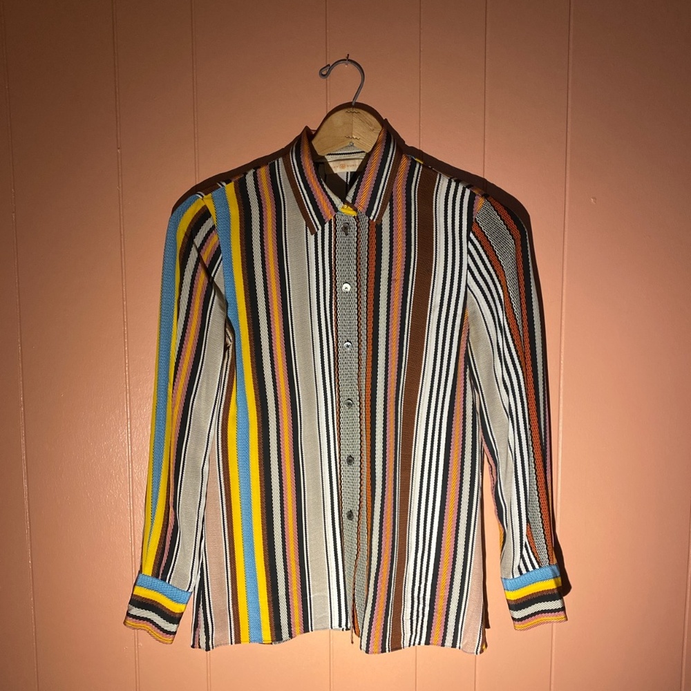 Tory Burch Multi-Color Stripe Silk Button Down 4 - image 3